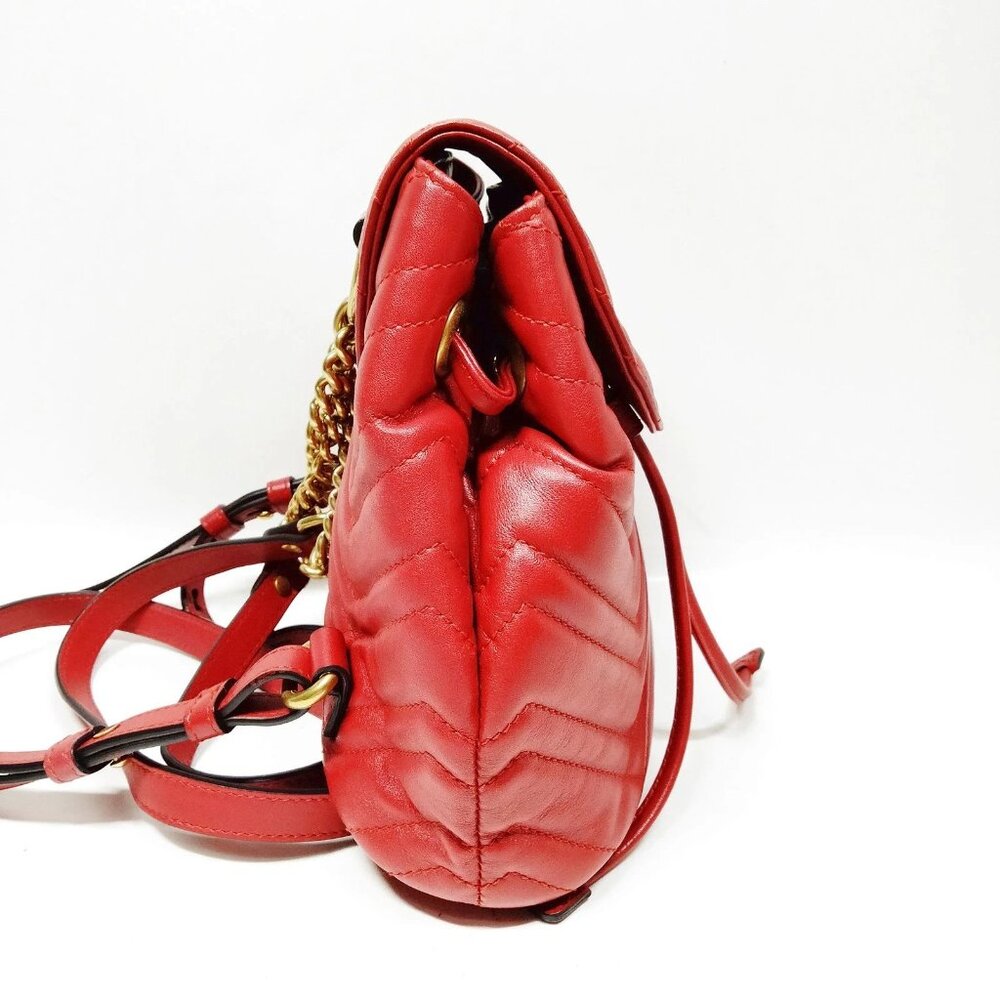 Authentic Gucci GG Marmont Mini Red Backpack | Quilted Leather Designer Bag - Picture 5 of 16